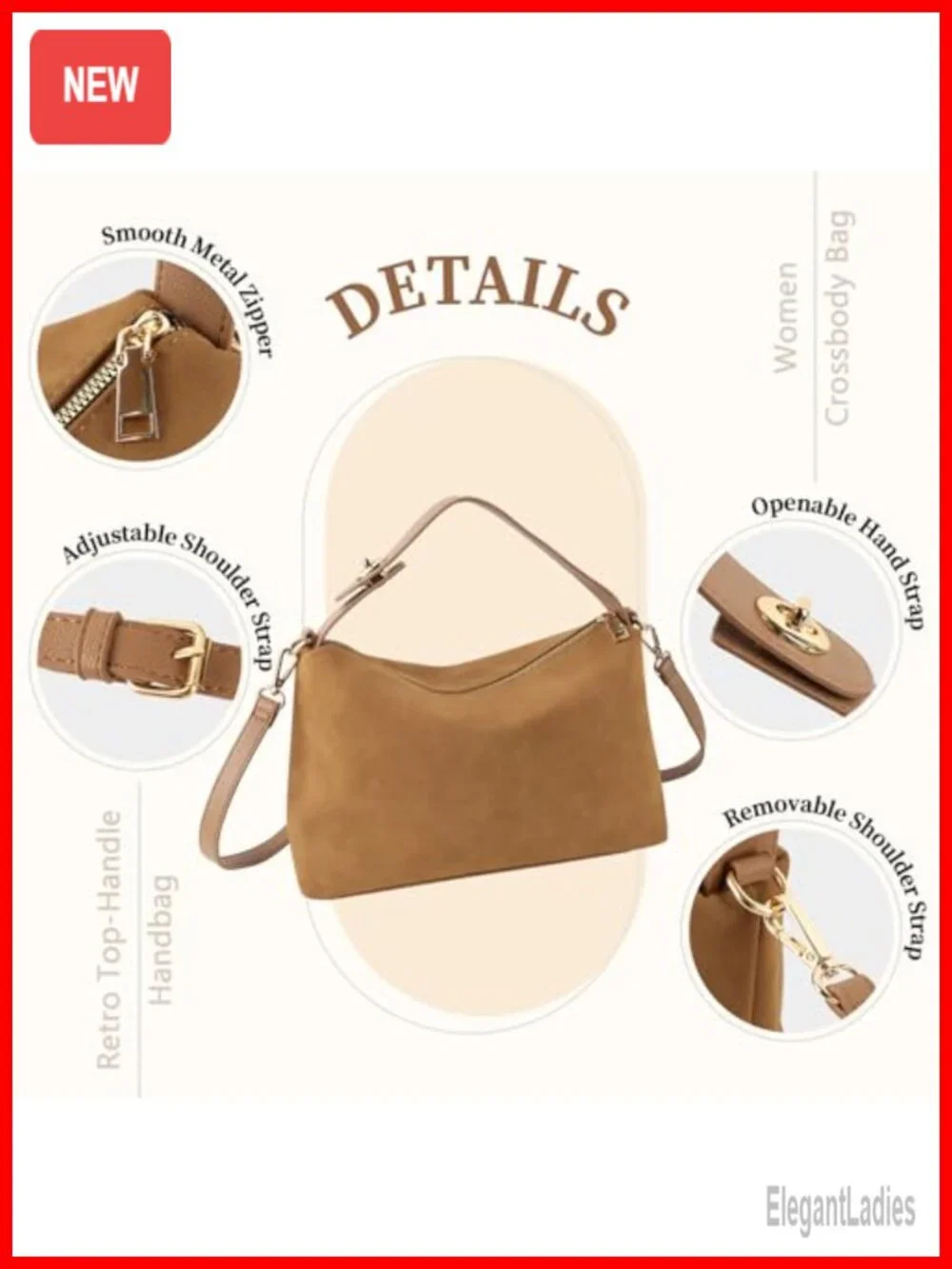 Suede Leather Hobo Tote Shoulder Bag Crossbody Satchel